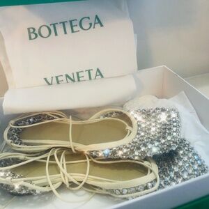 BOTTEGA VENETA Sparkle Stretch Lace-Up Flat Sandal